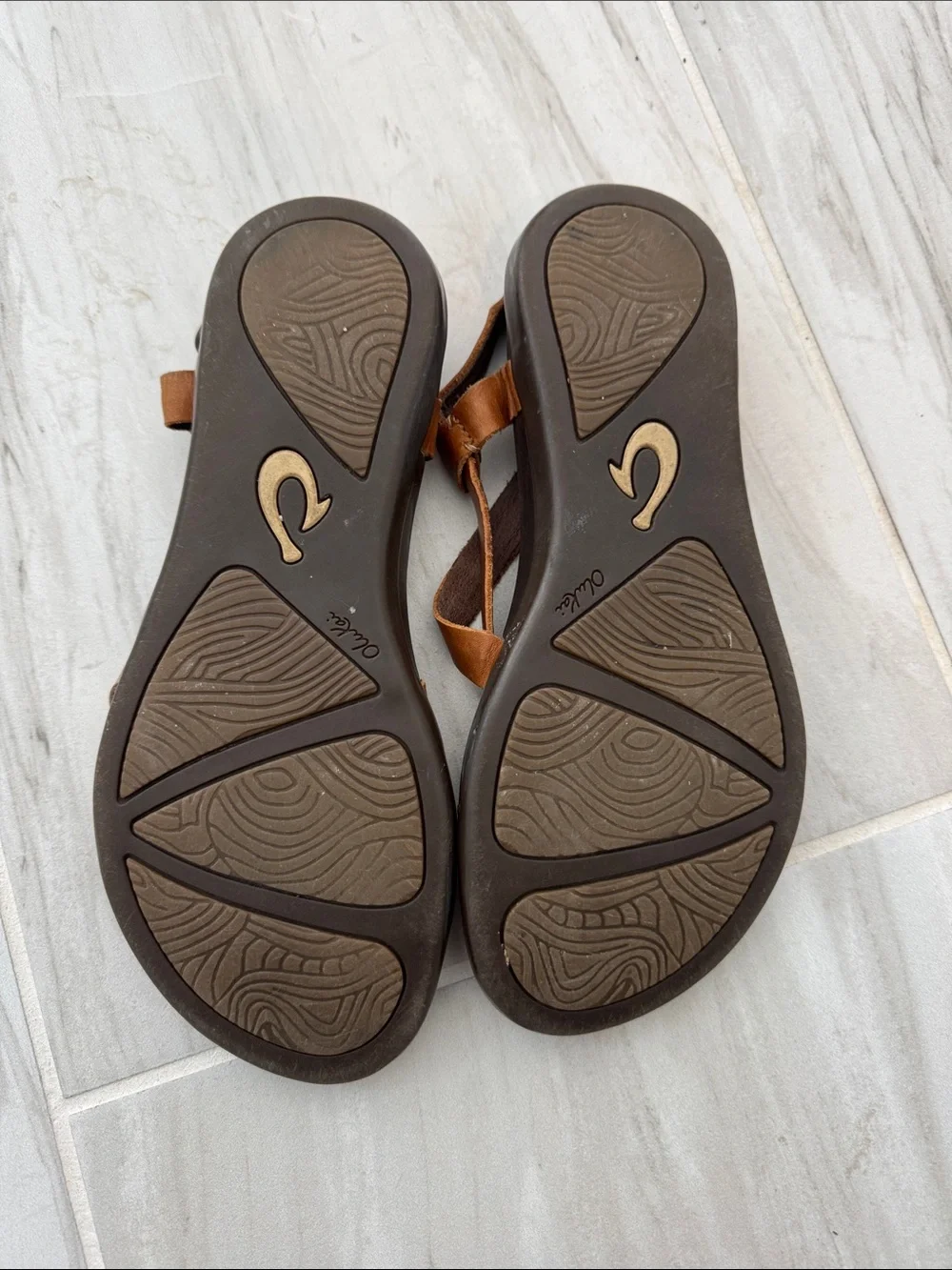 OluKai Brown Leather Sandals with Gold Accent Straps